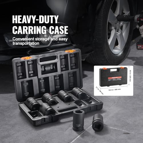 VEVOR 1" Drive Impact Socket Set, 8 Piece Deep Socket Set Metric 27-41mm, 6 Point Cr-Mo Alloy Steel for Auto Repair, Easy-to-Read Size Markings, Rugged Construction, Includes Storage Case - style: 1" 8PCS CR-MO