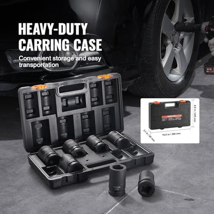 VEVOR 1" Drive Impact Socket Set, 8 Piece Deep Socket Set Metric 27-41mm, 6 Point Cr-Mo Alloy Steel for Auto Repair, Easy-to-Read Size Markings, Rugged Construction, Includes Storage Case - style: 1" 8PCS CR-MO