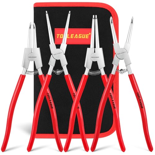 TOOLEAGUE 4 Pcs Snap Ring Pliers Set, Circlip Pliers, 13 inches Internal/External Heavy Duty for Ring Remover Retaining Straight Bent Lock Ring Pliers Set - size: 13 inches (Bent/Straight, Internal/External, 4Pcs)