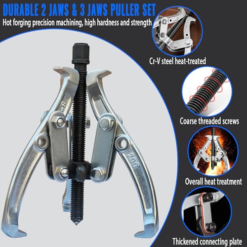 3" 4" 6" 8" Gear Puller Set,2 Jaw & 3 Jaw Bearing Puller Kit with Reversible Jaws,Cr-V Steel Heavy Duty Pulley Puller Tool for Internal External Bearing Gear Pulley Flywheel Removal. - color: Blue