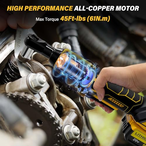 3/8" Cordless Ratchet Wrench for Dewalt 20V Battery (Without Battery), 45ft-lbs(61N.m) Electric Power Ratchet with Variable Speed, 7 Sockets, 3/8" to 1/4" Adapter, for Automotive Repair