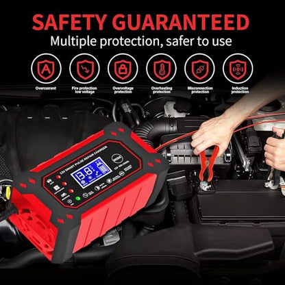 Car Battery Charger,12V 6Amp Trickle Charger and Maintainer, Smart Fully Automatic Battery Charger w/Temperature Compensation, Battery Pulse Repair and Desulfator for Lead Acid AGM Batteries - color: 1) - 6Amp/12V (Red)