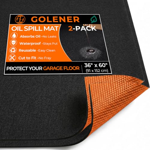 2-Pack Golener Oil Spill Mat - Garage Floor Mat, Absorbent Oil Pad, Maintenance Oil Change Mat, Waterproof, Protect Garage Surface from Spill & Stain, Reusable, Washable, Durable, 36”x60”, Orange Base - size: 2-Pack 36" x 60"