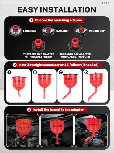 BILITOOLS Coolant Funnel Kit, Automotive Radiator Coolant Filling Tool | No-Spill Radiator Cooling System Bleeding Burping Tool Kit with Vent Tube