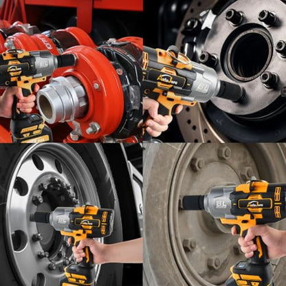 3/4 inch Cordless Impact Wrench 1475 Ft-lbs Heavy-duty Wrench | 2000 N.m Brushless High Torque, with 2pcs 6.0A Battery, Carrying Case, Fast Charger and 3pcs Sockets, Yellow