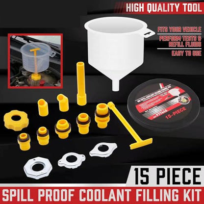 No-Spill Coolant Funel Kit Spill-Free Radiator Funnel Set Radiator Funnel Burping Kit Extra Funnels and Adapters for Universal Vehicle 15Pcs