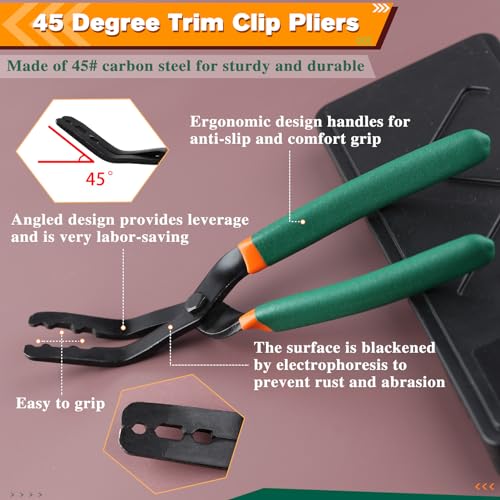 SPEEDWOX 45 Degree Trim Clip Pliers - Panel Clip Removal, Push Pin, Car Opener Kit - For Plastic & Metal Buckles, Car Decorative Mats & Doors - size: 45 degree