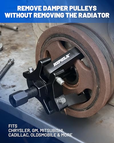 Harmonic Balancer Puller Kit - 3-Jaw Crank Pulley Removal Tool with 4 Force Rods & Case - No Radiator Disassembly Needed Tight Engine Compartments- Fits GM F-ord Ch-evr-olet C-adill-ACS etc.