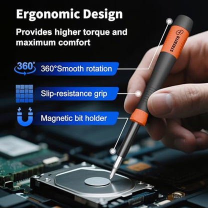 STREBITO Micro Screwdriver Set 64 in 1 Magnetic Screwdriver Set with Torx, Triwing, Pentalobe Star, Electronic Repair Tool Kit for Computer, PC, Laptop, Phone, PS5, XBOX, Switch, Eyeglasses - color: Updated Orange