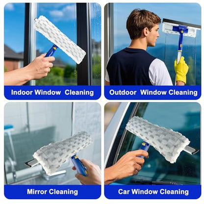 60" Window Squeegee Cleaner 2 in 1 Window Cleaning Tool Kit Window Washing Kit with Extension Pole for Shower Glass, Indoor/Outdoor High Window Cleaning-Two Pads