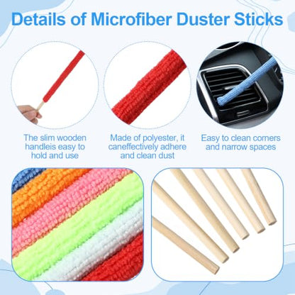12 Pcs Microfiber Detail Duster Sticks, Crevice Cleaning Brush Kit for AC | Vent Fan Blade Mini Split Flexible Bendable Dust Cleaner for Home Car Window Blind Air Conditioner - Multicolors