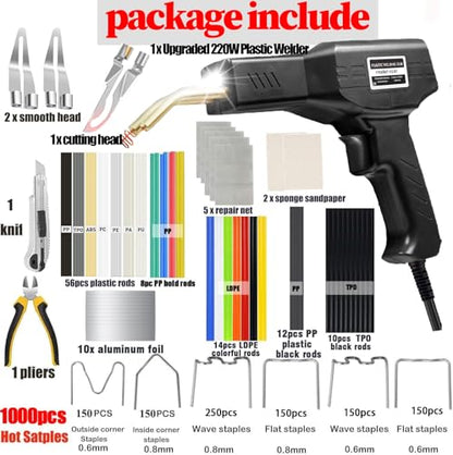 Upgraded 220W Plastic Welder, 2 in 1 Plastic Welding Repair Welder Kit 1000PCS Hot Stapler Soldering Gun with 100PCS Plastics Welding Rods Car Bumper Repair Kit for Most Plastics(Black) - color: Black