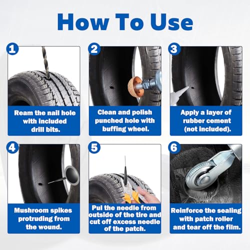 Tire Patch Kit Tire Repair Kit Including Tire Patch Plugs in 3 Size, Tungsten Steel Buffing Wheel, Tire Patch Roller with 4mm Twist Drill Bit for Vehicle - size: 1 Tungsten Buffing Wheel + 18 Accessories
