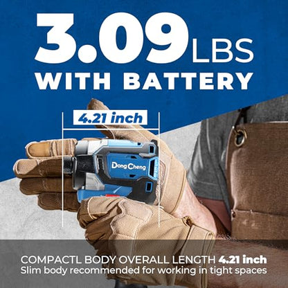 Dong Cheng 20V 4.2" Compact Impact Driver, 1840in-lbs Torque, with 2 x 2.0Ah Batteries, 1/4" Hex Chuck, 3200RPM, 4300IPM, Brushless Impact Driver for Cabinetry, Deck Building & HVAC Installation - style: 1840in-lbs, 2x Battery, Upgrade