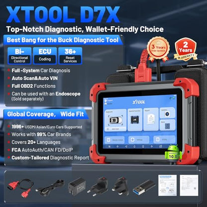XTOOL D7X OBD2 Scanner Diagnostic Tool, 3-Year Updates, Ai-Assisted Bidirectional Scan Tool with 36+Resets, 4000+Active Test, Full System Car Scanner for ABS, Throttle, ECU Coding, FCA,CAN FD