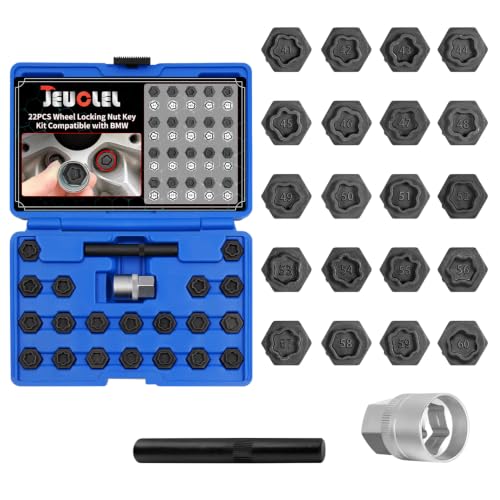 22PCS Wheel Locking Nut Key Kit Compatible with BMW Series | Wheel Lock Nut Socket Adapter Set, Anti-Theft Lug Removal Tool, Anti-Theft Screw Remover, Repair Tool, Tyre Fitting, garage - color: 22pc Socket Set