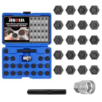 22PCS Wheel Locking Nut Key Kit Compatible with BMW Series | Wheel Lock Nut Socket Adapter Set, Anti-Theft Lug Removal Tool, Anti-Theft Screw Remover, Repair Tool, Tyre Fitting, garage - color: 22pc Socket Set