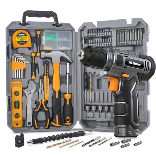 Hi-Spec Tool Kit with 8V Cordless Drill Set with Toolbox for Home DIY | Complete DIY Tool Set, Essential Everyday Home Repair & Maintenance, USB Rechargeable Electric Drill, Compact Toolbox Case - color: Gray, size: 70-Piece