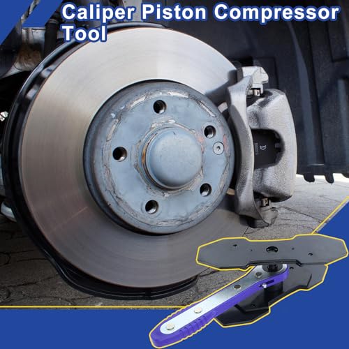 Brake Caliper Compression Tool, Caliper Piston Compressor Tool with 360° Rotating Ratchet, Brake Caliper Press Tool with 2 PCS Steel Plates for Car Disc Brake Repair, Blue - color: Blue