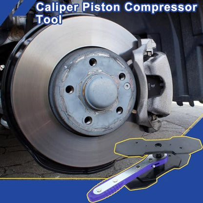 Brake Caliper Compression Tool, Caliper Piston Compressor Tool with 360° Rotating Ratchet, Brake Caliper Press Tool with 2 PCS Steel Plates for Car Disc Brake Repair, Blue - color: Blue
