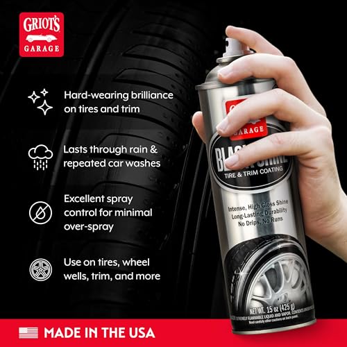 Griot's Garage Black Shine Tire and Trim Coating, Water-Resistant Dressing, Provides a High-Gloss Finish, Rain, and UV Protection, 10938, 15oz - size: 15 Fl Oz (Pack of 1)