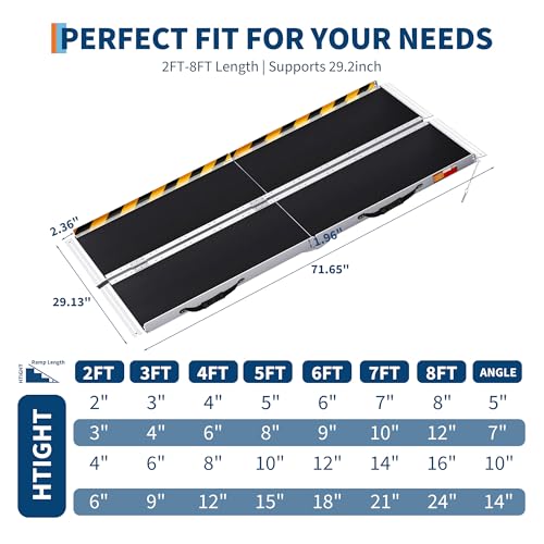 Portable Wheelchair Ramp Heavy Duty Aluminum Folding Ramp w/Non-Slip Surface, 600Lb Capacity, Threshold for Home Steps, Scooter for Car, Doorways, Curbs & Stairs (Foldable, Lightweight, Safety Lock) - size: 6 ft