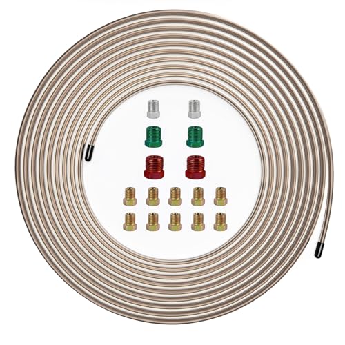 MuHize 3/16" Brake Line 25Ft - Copper Nickel Non-Magnetic Brake Tubing with 16 Braking Fittings, Fit Chevy Silverado/Jeep Wrangler - color: Copper-nickle