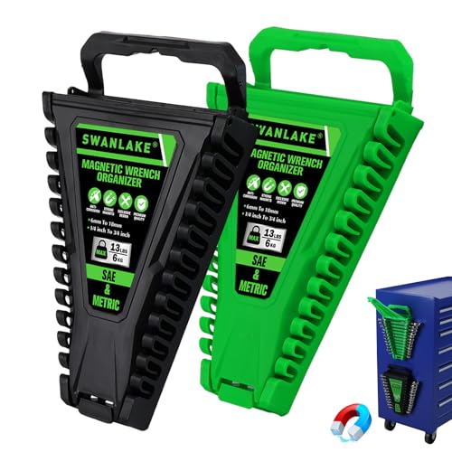 2-Piece Magnetic Wrench Organizer, Metric & SAE Portable Plastic Wrench Holder, 24-Slot Total, Foldable Carrying Handle for Wall-Mounted, Easy-Open Lock Cover, Wrenches Storage Rack Tool for Tool Box - style: 24-Slot with Cover