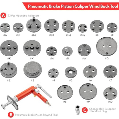 Angchun Pneumatic Brake Caliper Compression Tool, 24-Piece Air Operated Disc Brake Piston Wind Back Air Retractor Rewind Spreader Tool Set with Compression Spreading Tool for Auto Brake Repair - size: 24PCSPneumatic Brake Caliper Wind Back Tool