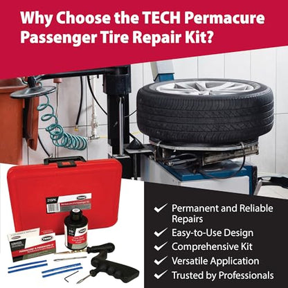 TECH Permacure Tire Repair Kit with Plugs – 50 Plugs & Tools for Permanent Tire Repair, Moisture & Air-Proof Seal, Ideal for Cars, Trucks, ATVs, Motorcycles, SUVs, & More – Portable & Compact Storage