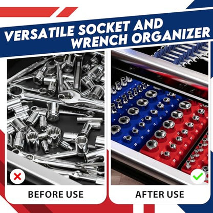 8-Piece Magnetic Socket Organizer and Wrench Organizer, Magnetic Socket Holder Set | Fits 1/4” 3/8” 1/2” Metric SAE for Tool Box Drawer, Can Holds 143 Sockets, Socket & Wrench Not Included