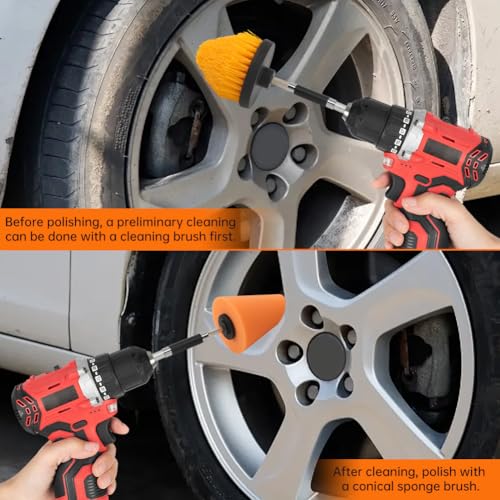 Polishing Tool Kit for Drill, Polishing Cone Sponge Kit with Cleaning Brush & Extension Handle - High-Toughness Memory Foam Cone Polisher for Car Wheels, Trim & Small Spaces