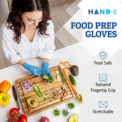 Hand-E Touch Blue Nitrile Disposable Gloves - Latex Free Medical Exam Gloves, Powder Free, Food Safe, Cooking - style: Medium
