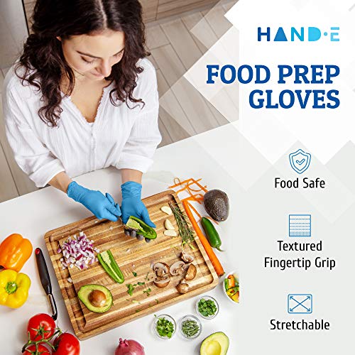 Hand-E Touch Blue Nitrile Disposable Gloves - Latex Free Medical Exam Gloves, Powder Free, Food Safe, Cooking - style: Large