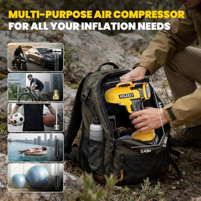 Cordless Tire Inflator Portable Air Compressor Compatible with Dewalt 20V Battery, 160PSI Electric Air Pump with 12V Car Power Cable Dual Mode and Digital Pressure Gauge LED Light for Car and Balls