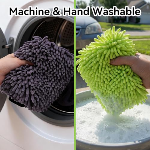 2Pack Car Wash Mitt, 8"×12" Fiber Microfiber Mitt Car Wash Brush for Scratch, Safe on Painted Surfaces, Glass & Plastic, Cars Cleaning Kit Essential, Green - color: 8"×12"-green_2pcs