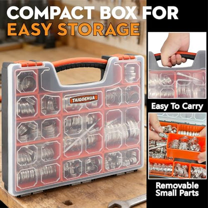 210PCS Stainless Steel Hose Clamps Assortment Kit, 1/4"-2"(6-51mm) 304 Worm Gear Heavy Duty Clamp Set, Radiator Clamps for Automotive Fuel Line Plumbing Pipe, with 2 Tools - size: 210 PCS
