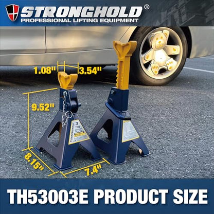STRONGHOLD 3-Ton (6,000 LB) Safety Pin Ratchet Jack Stands – Heavy-Duty Steel Construction | Enhanced Safety Locking Pin | Sold as a Pair