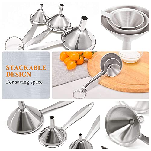 Small Funnels for Filling Bottles Stainless Steel Kitchen Funnels (Long) | 3 Pcs Food-grade Metal Kitchen Funnels Set for Transferring Essential Oils Liquid Fluid Spice Dry Ingredients Powder,Durable - size: ‎Long-handled funnel