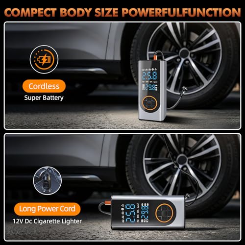 Eleanora Cordless Tyre Inflator air Compressor, Car Tire Pump 6000 mAh 150PSI 12V DC Electric Tyre Pump with LED Lights, Electric Air Pump for Vehicle Tyres/Bike/Motorbike/Ball/Inflatables