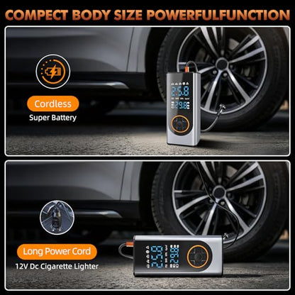 Eleanora Cordless Tyre Inflator air Compressor, Car Tire Pump 6000 mAh 150PSI 12V DC Electric Tyre Pump with LED Lights, Electric Air Pump for Vehicle Tyres/Bike/Motorbike/Ball/Inflatables