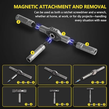 Screwdriver Set 42 in 1 - Magnetic Screwdriver Sets, S2 Steel Multi Bits T Handle Ratchet Screwdriver, Ratcheting Precision Screwdriver Kit with Case for Furniture Computer Watch Bicycle DIY