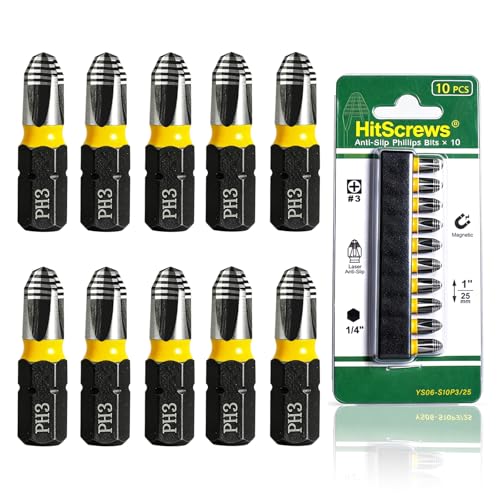 1" Anti Slip Phillips Impact Bit #3,Taiwan S2 Steel Magnetic Screwdriver Bit Set,360° Laser Etched Phillips Head Bits,CNC Precision Tip & Impact Rated for Decking & Structural Framing - 10 Pack - color: Phillips #3, size: 1 inch