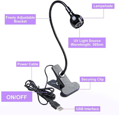 USB 3W LED UV Ultraviolet Phone Glue Curing Lamp,UV Led Nail Lamp for Gel Nails,Portable Clamp Flexible Desk Lamps for Mobile Repair,Plug and Play-2 Pack(Black) - color: T Black Black