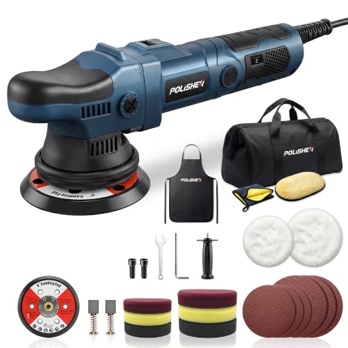 Buffer Polisher, 15mm Dual Action Random Orbital Polisher, 5 Inch/6 Inch Car Detailing Kit, 6 Variable Speed 2000-5200 RPM – Professional Car Buffer for Trucks and SUVs