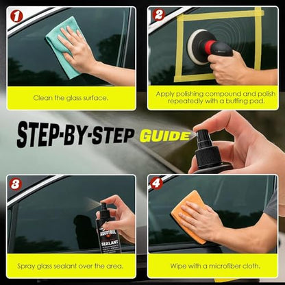 Cerium Oxide Glass Polishing Kit - Remove Scratches, Water Spots & Restore Clarity | Windshield Scratch Remover with Polish & Sealant | Complete DIY Kit
