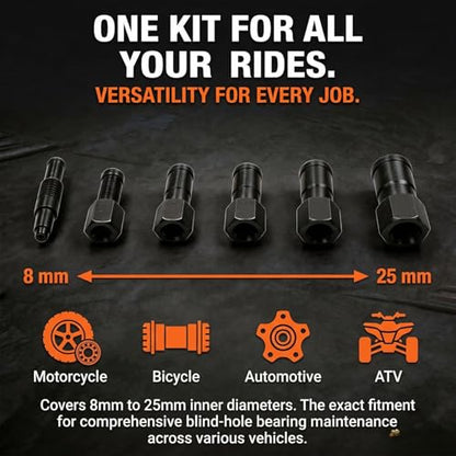 Heavy Duty Internal Bearing Puller Kit, 8-25mm Blind Hole Bearing Puller Set with Split-Jaw Grip, Upgrade Motorcycle Bearing Removal Tool for Hubs & Engine Casings
