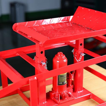2PCS 5T Hydraulic Car Ramps, Heavy Duty Hydraulic Vehicle Ramps Lift Ramp, Portable Car Ramps for Oil Changes, with Wheel Chock Combo, Car Lifts for Home Garage, Vehicle Auto Garage Repair - color: Red +Wheel Chock (2pcs)