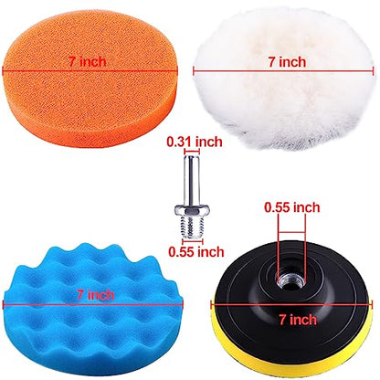 SIQUK 23 Pieces 7 Inch Buffing Pads Car Polisher Bonnets Foam Polishing Pad Kit Wax Buffer Polish Pads Car Buffer Attachment for Drill - size: 7 Inch