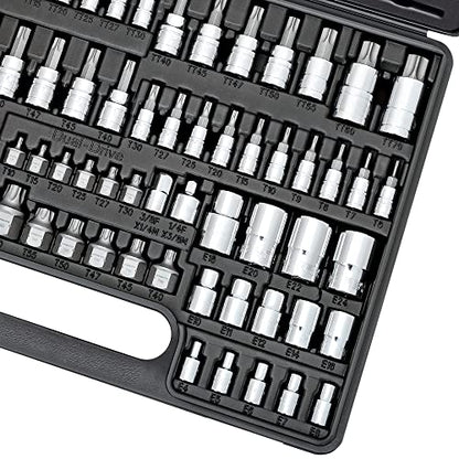 CARBYNE 74-Piece Master Torx Bit Socket Set and E-Torx Socket Set, Stubby Low Profile Super Short T10-T60, Standard T6-T70, Tamper TT6-TT70, Plus TP8-TP60, S2 Steel, Genuine Licensed Torx